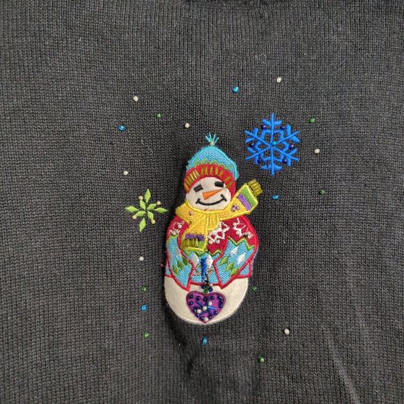 Vintage Collage Christmas Sweater Snowflakes Snowmen Size M - Picture 10 of 15